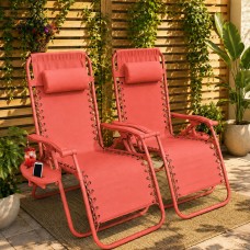 Neo Set of 2 Zero Gravity Sun Loungers Chairs Coral Red